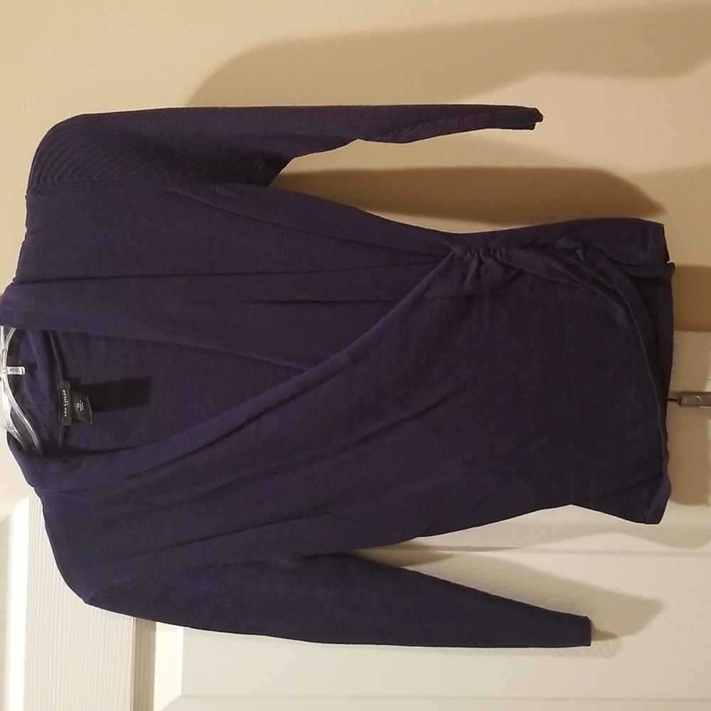 Ann Taylor XS Navy 3/4 sleeve faux wrap sweater